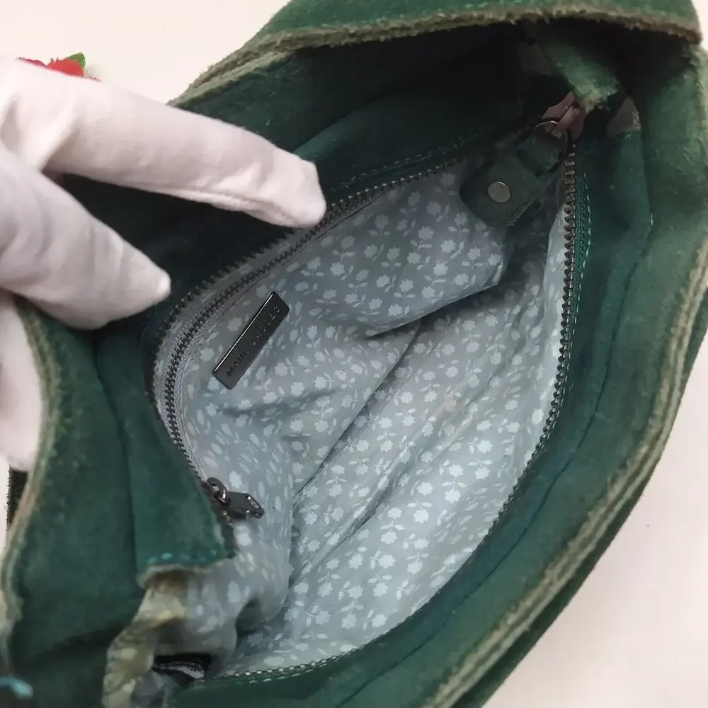 Marc Jacobs Green Suede Front Pocket Zipper Closure Small Hobo Shoulder Bag